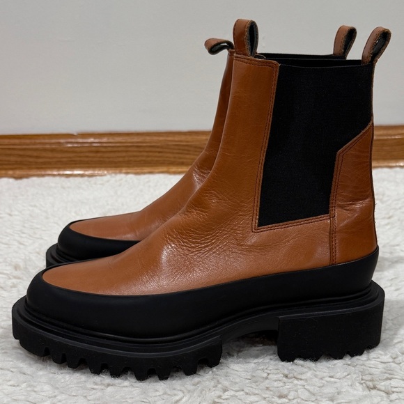 New AllSaints Women Harlee Lug Sole Chelsea Boot Sz 7 Brown Chunky Rugged Edgy - Picture 4 of 8